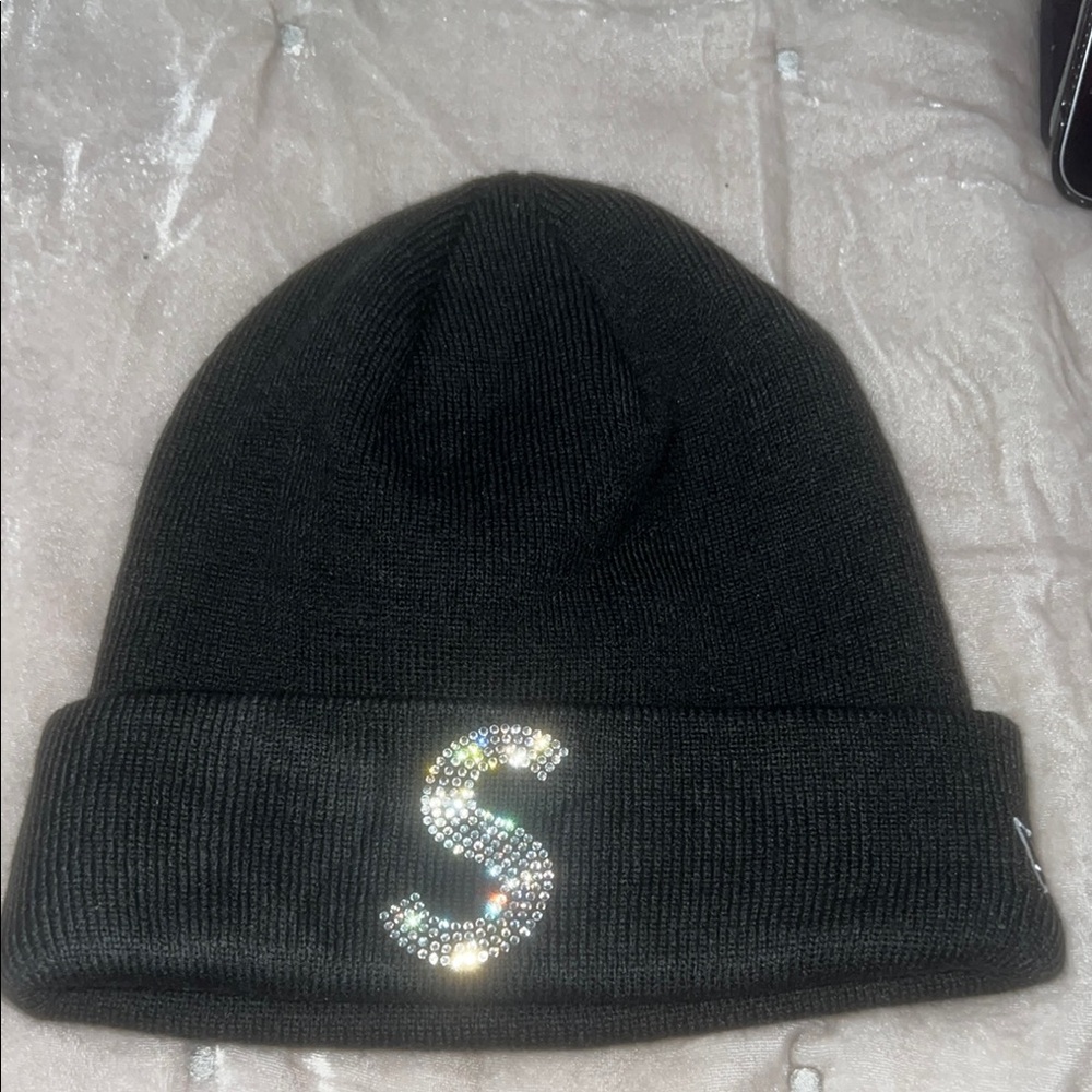 Supreme x Swarovski Black Beanie with Rhinestone 'S'